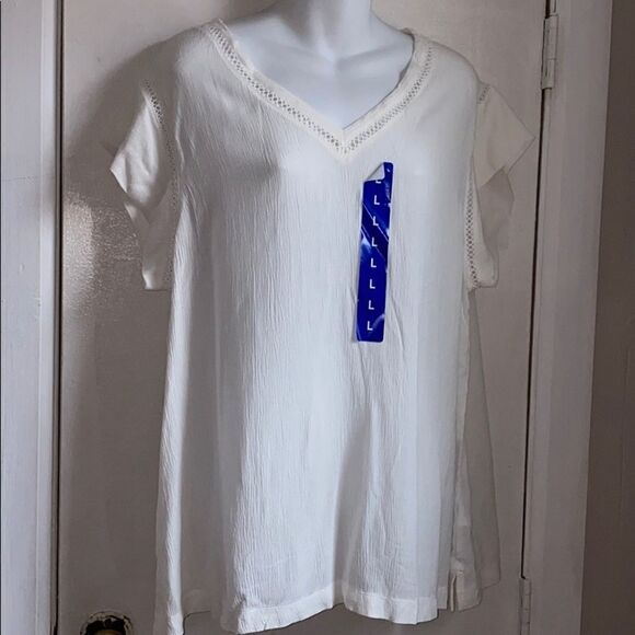 BUFFALO DAVID BITTON White Cap Sleeve VNeck Blouse - Picture 3 of 8